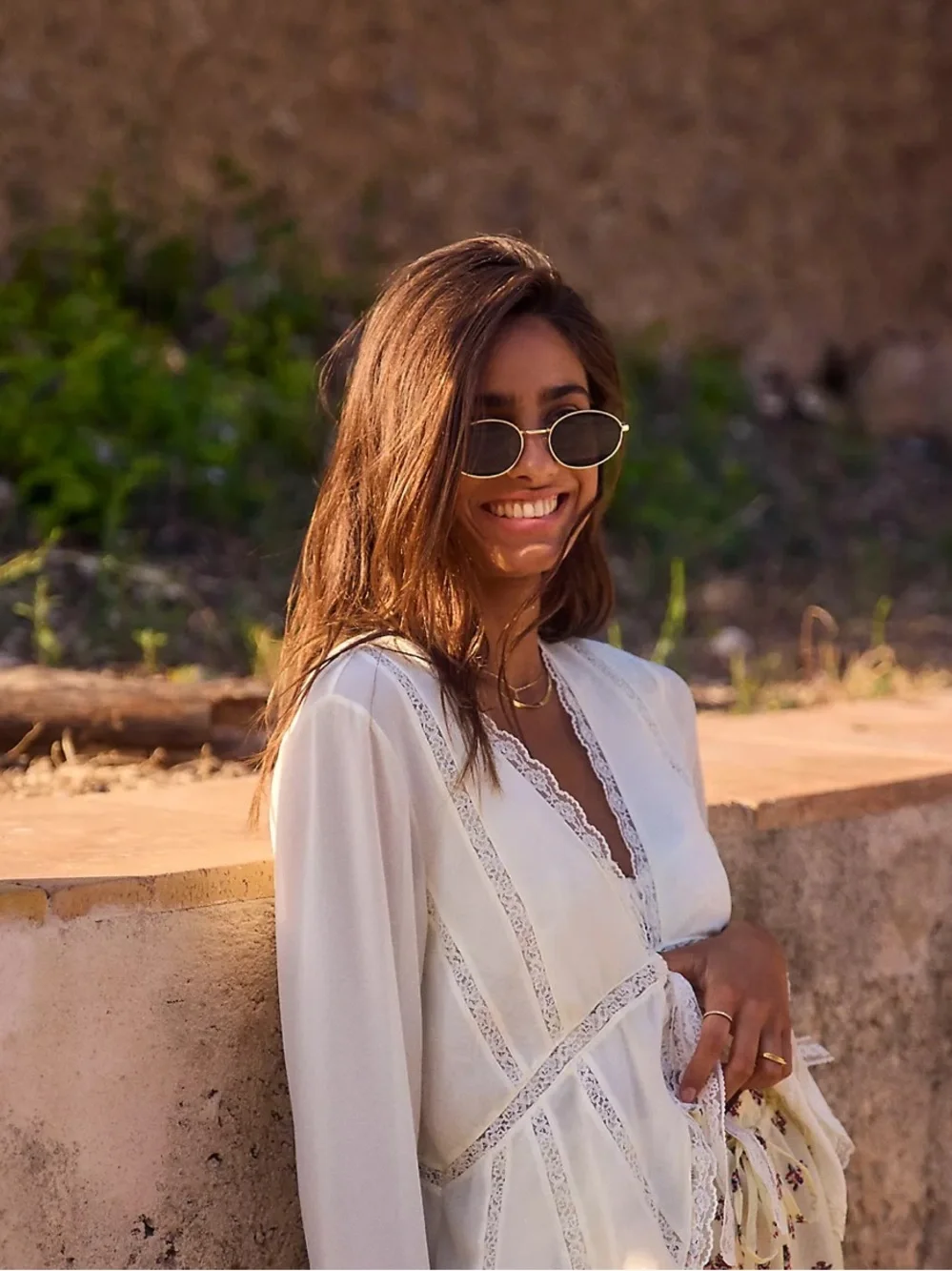 Anthropologie Gold Frame Brown Lens Oval Sunglasses